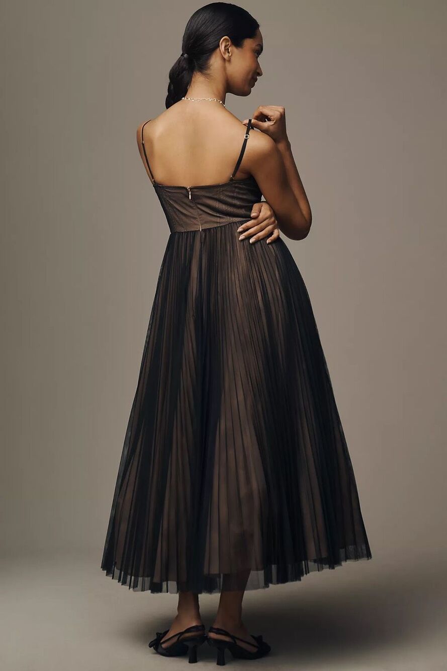 Anthropologie/HUTCH Amara Corset Pleated Tulle Fir & Flare Mid dress- $348choco - Picture 3 of 9